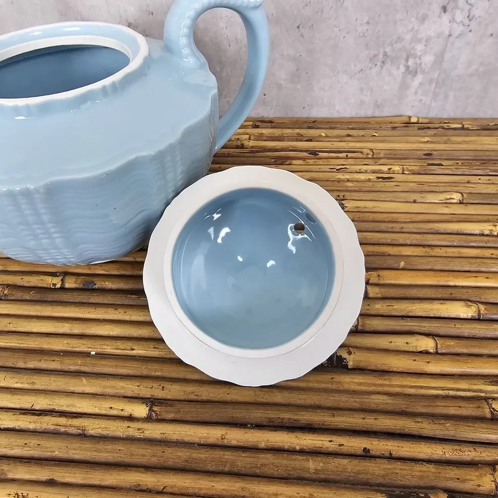 Vintage 40s Hall Birch Light Blue‎ Spice Teapot Darby Pattern Victorian Style